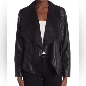 Tahari Jet Black Faux Leather Suede Open Moto Jacket Plus Size 1X